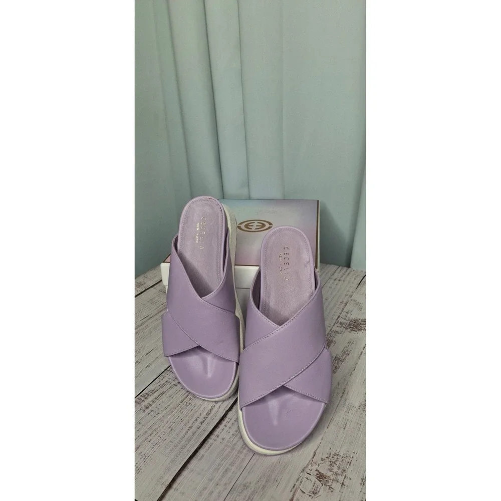 Cecelia New York Uma Lilac Purple Leather Crisscross Platform Slide Sandals 6.5B